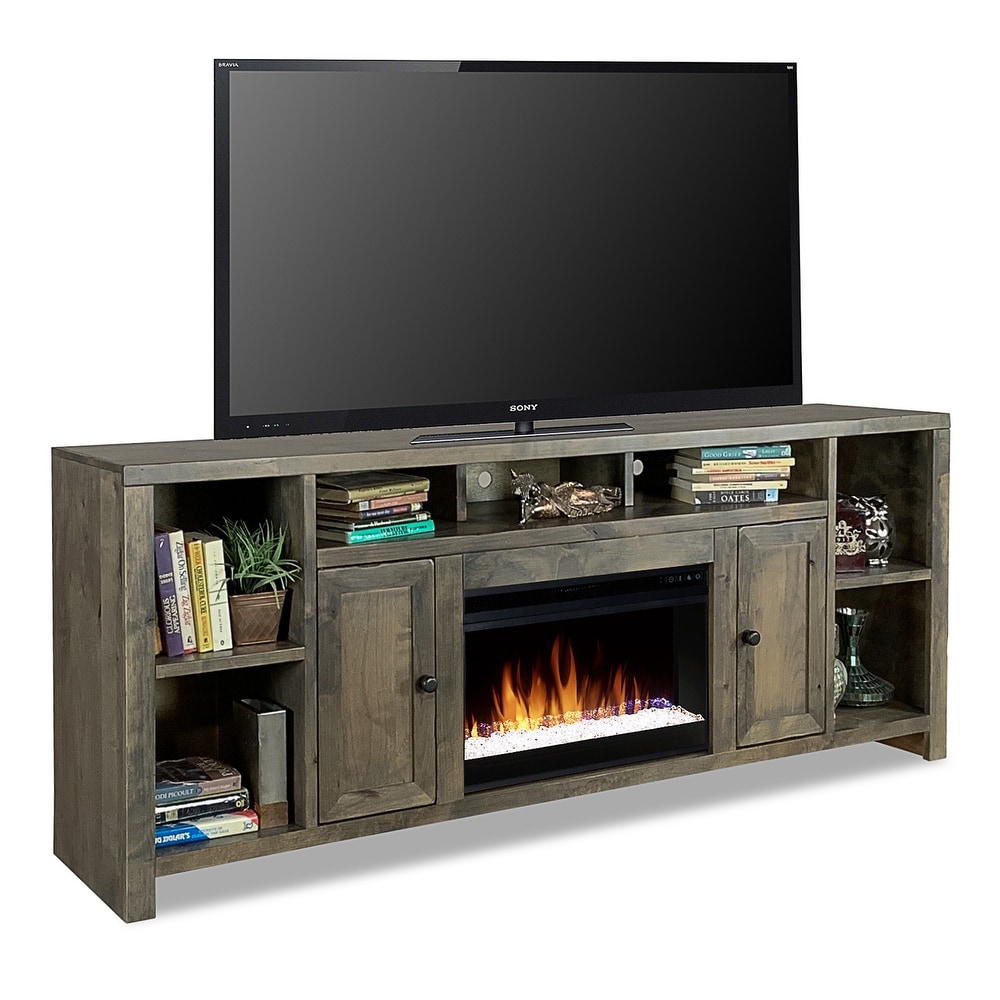 Bridgevine Home 84 in. No Assembly Required Barnwood Finish Fireplace TV stand for TVs up to 100 in.