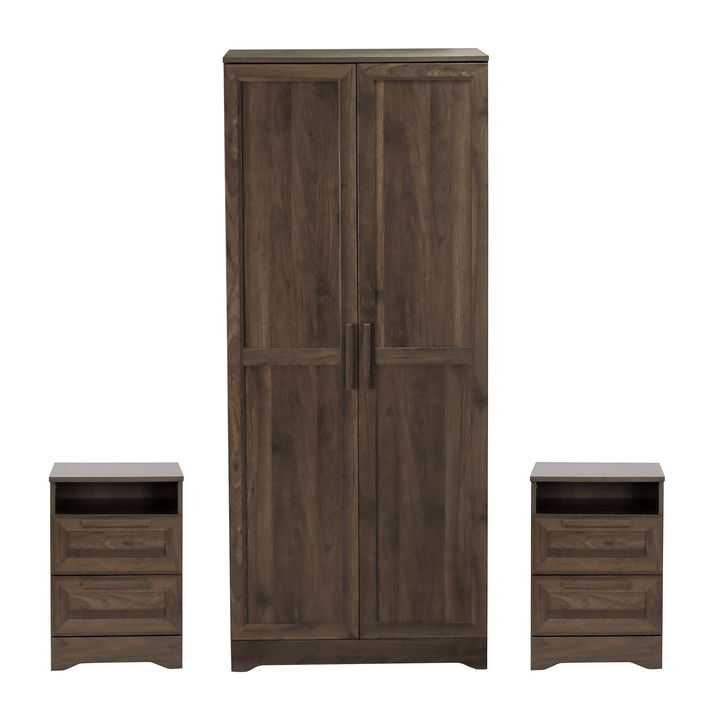 Broxon Rustic 3 Piece Wardrobe and 2 Drawer Nightstand Bedroom Set