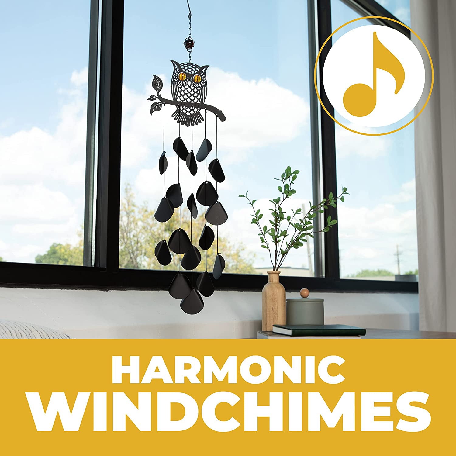 Dawhud Direct | Vp Home Tribal Owl Outdoor Garden Decor Wind Chime Black