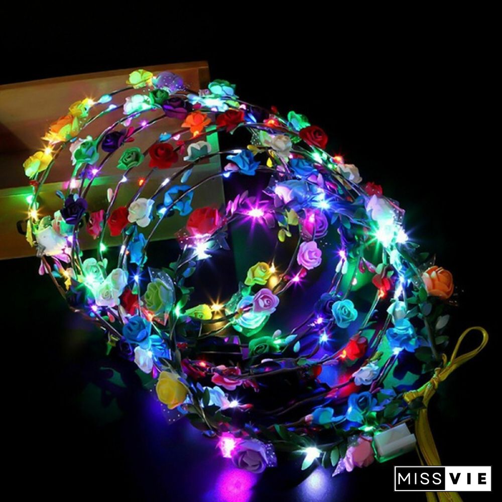 Newest 10 Pcs LED Light Up Flower Wreath Garland Headbands Party Headdress