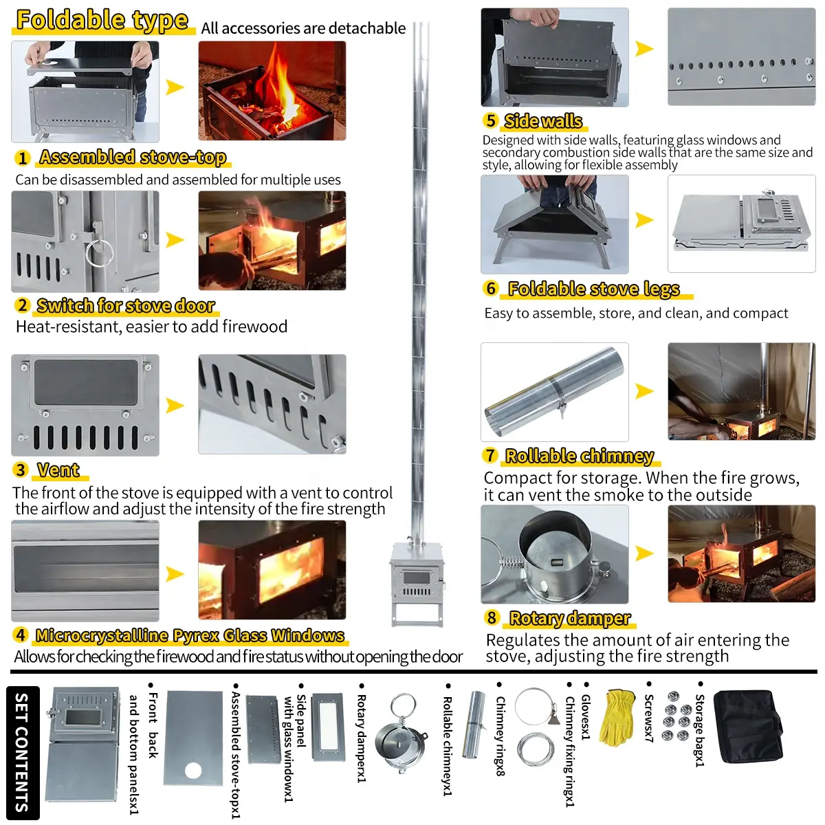 Ultralight Titanium Wood Stove Camping Firewood Tent Stove Outdoor Backpack Hiking Fishing Camping Equipment Supplies