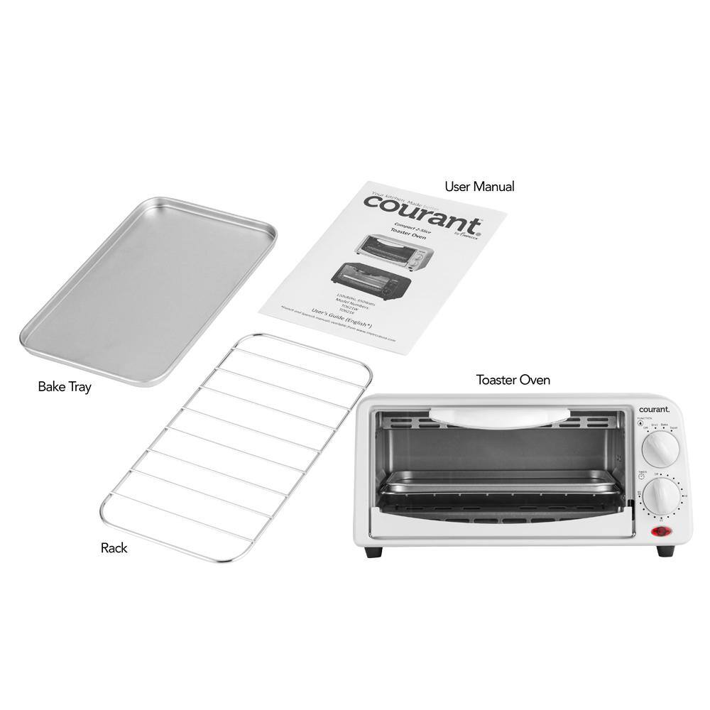 Courant 650-Watt 2-Slice White Toaster Oven with Toast Bake and Broil Functions MTO621W974