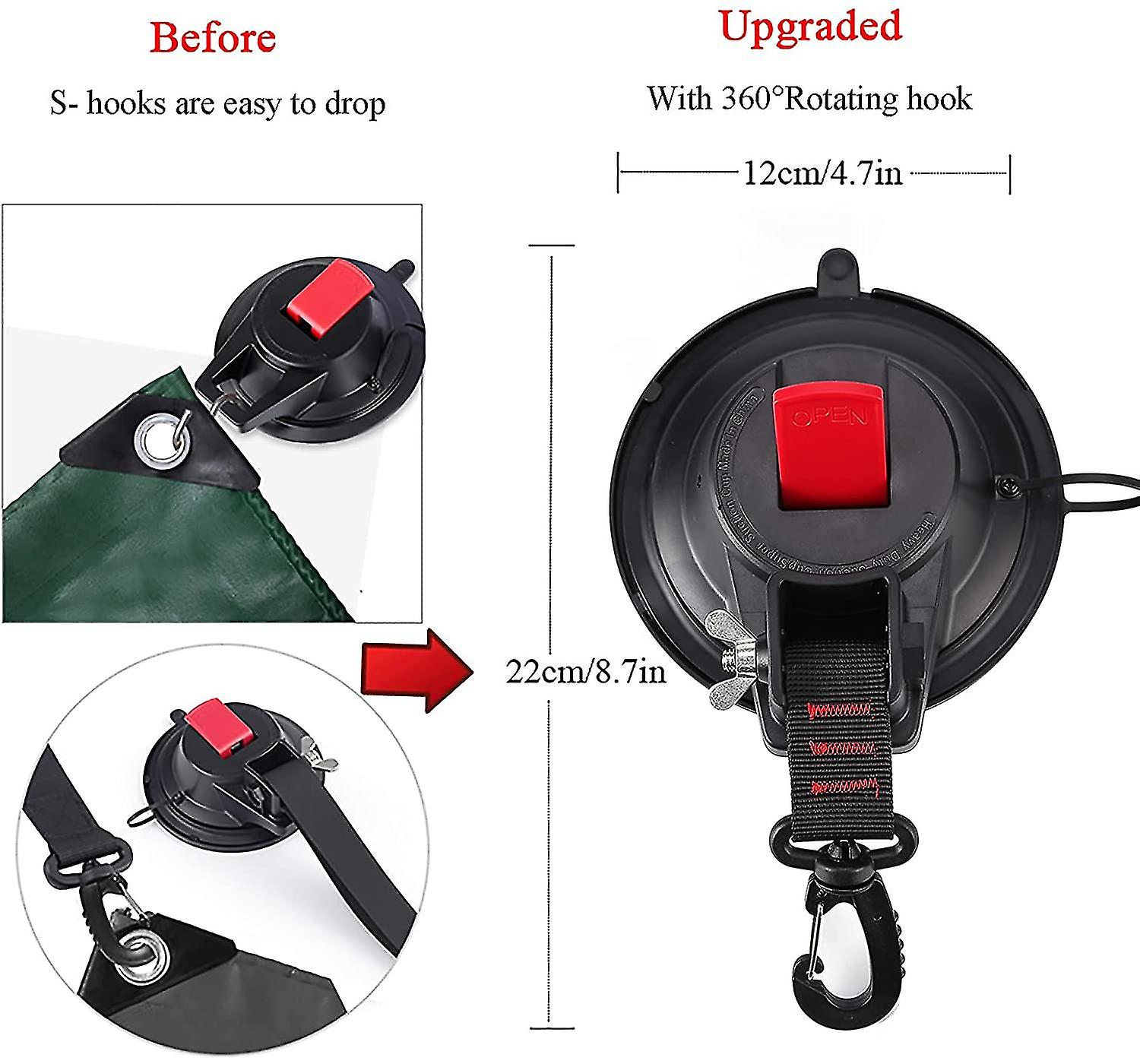 Miman Suction Cup Camping Set， 2 X Suction Cups Anchor Suction Hooks Extra Strong Up To 20 Kg - Car Tensioner Multifunctional Suction Cup Holder With