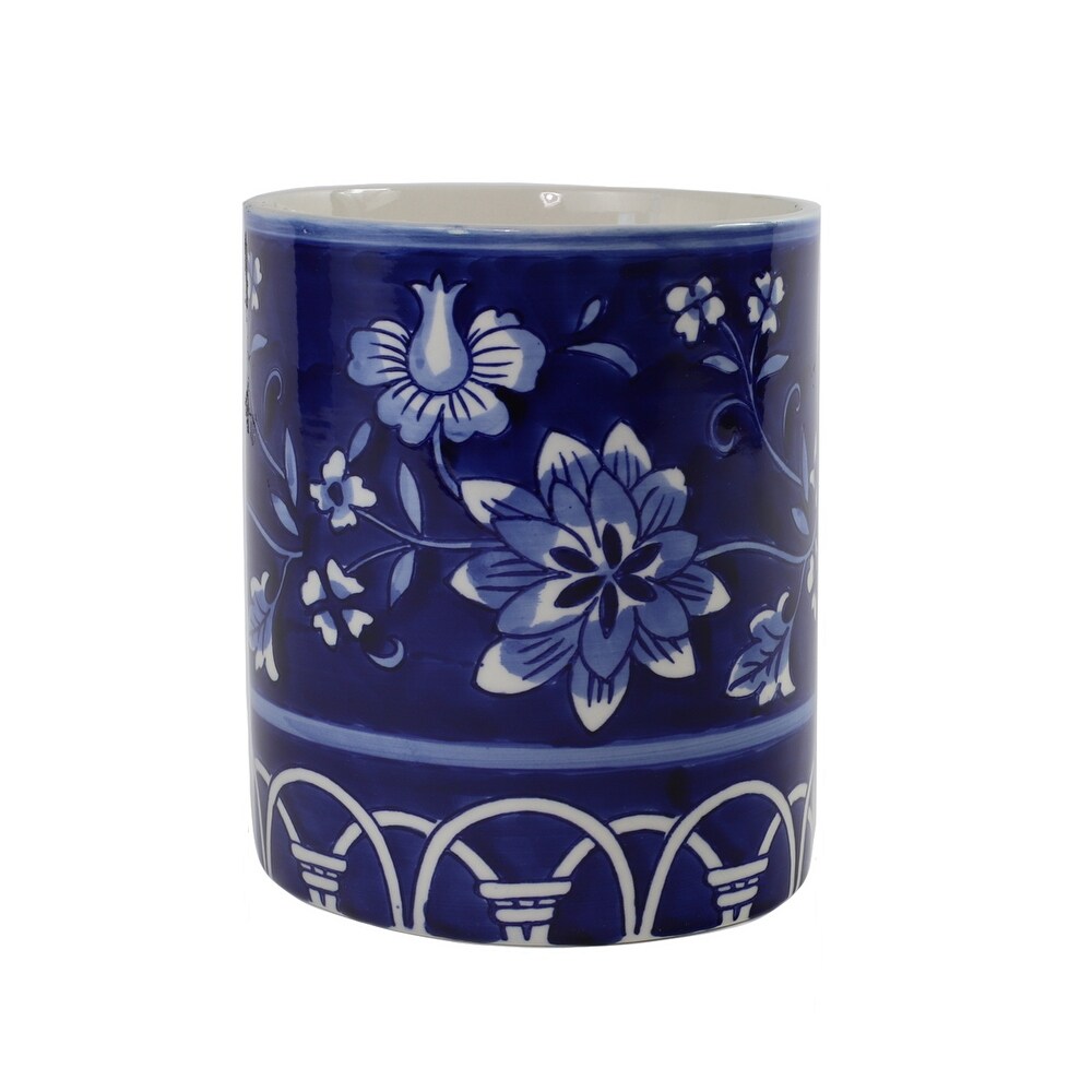 Euro Ceramica Blue Garden Utensil Holder   6.1 xx6.1 x7.4