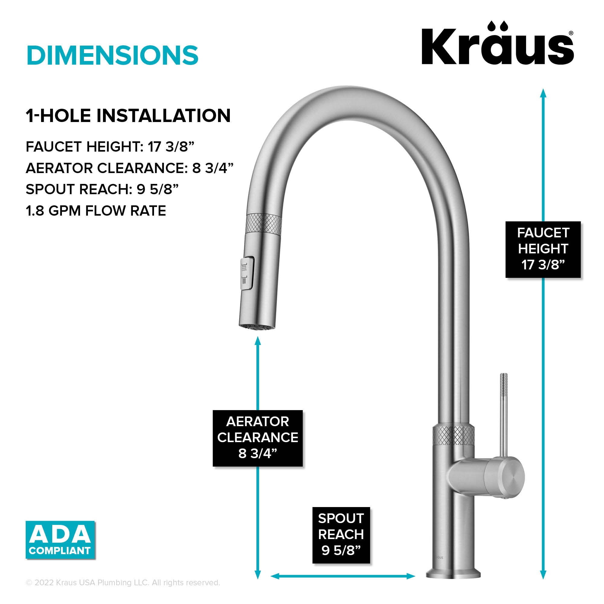 KRAUS Oletto Modern Industrial Pull-Down Single Handle Kitchen Faucet in Spot Free Stainless Steel