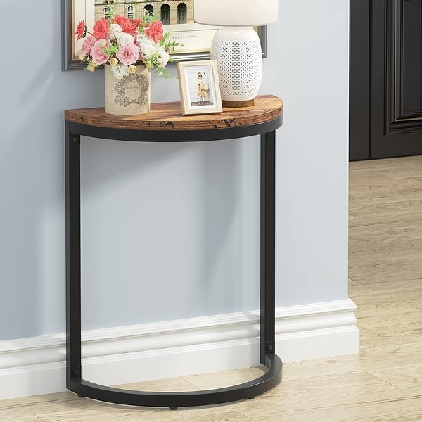 Narrow End Table Half Round with Metal Frame， Slim C Table