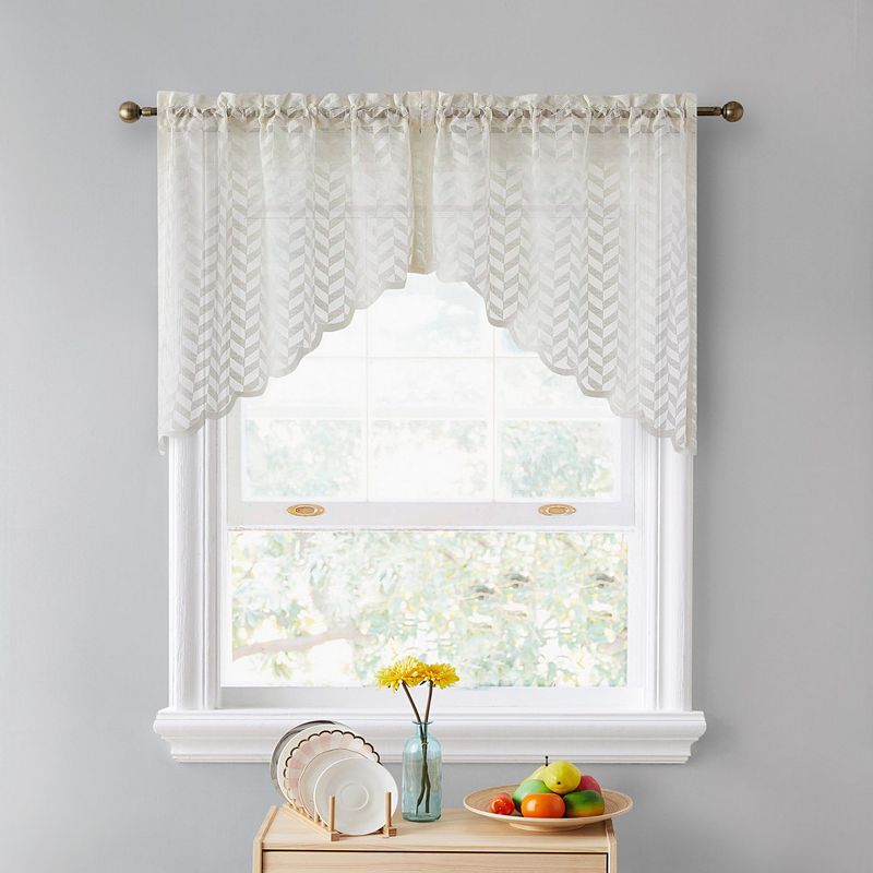 THD Herringbone Lace Sheer Rod Pocket Curtain Swags - Set of 2