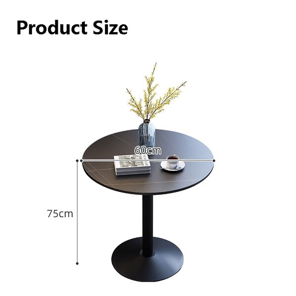 Marble Coffee Table， Round Office End Tables with Metal Base，Marble Sofa Side Table for Living Room Reception Room (Black+Gold)