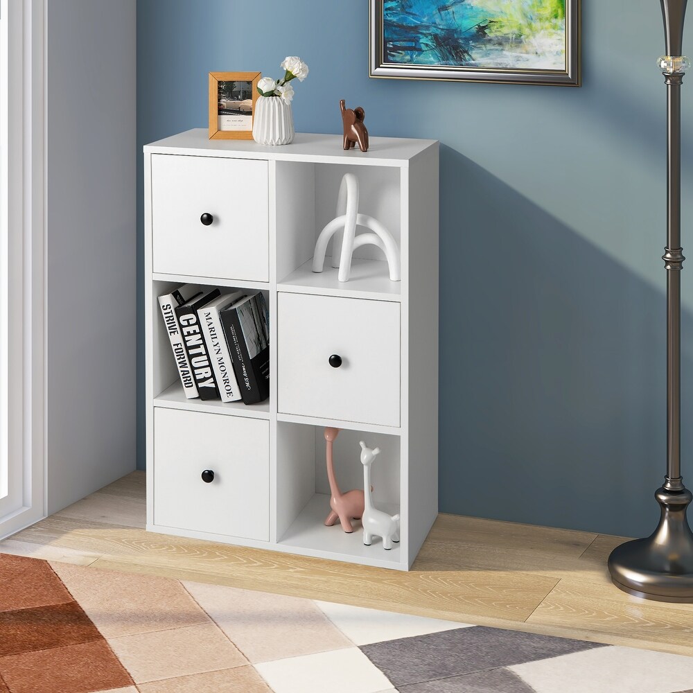 6 Cube Bookcase Storage Organizer with 3 Open Cubes 3 Drawers