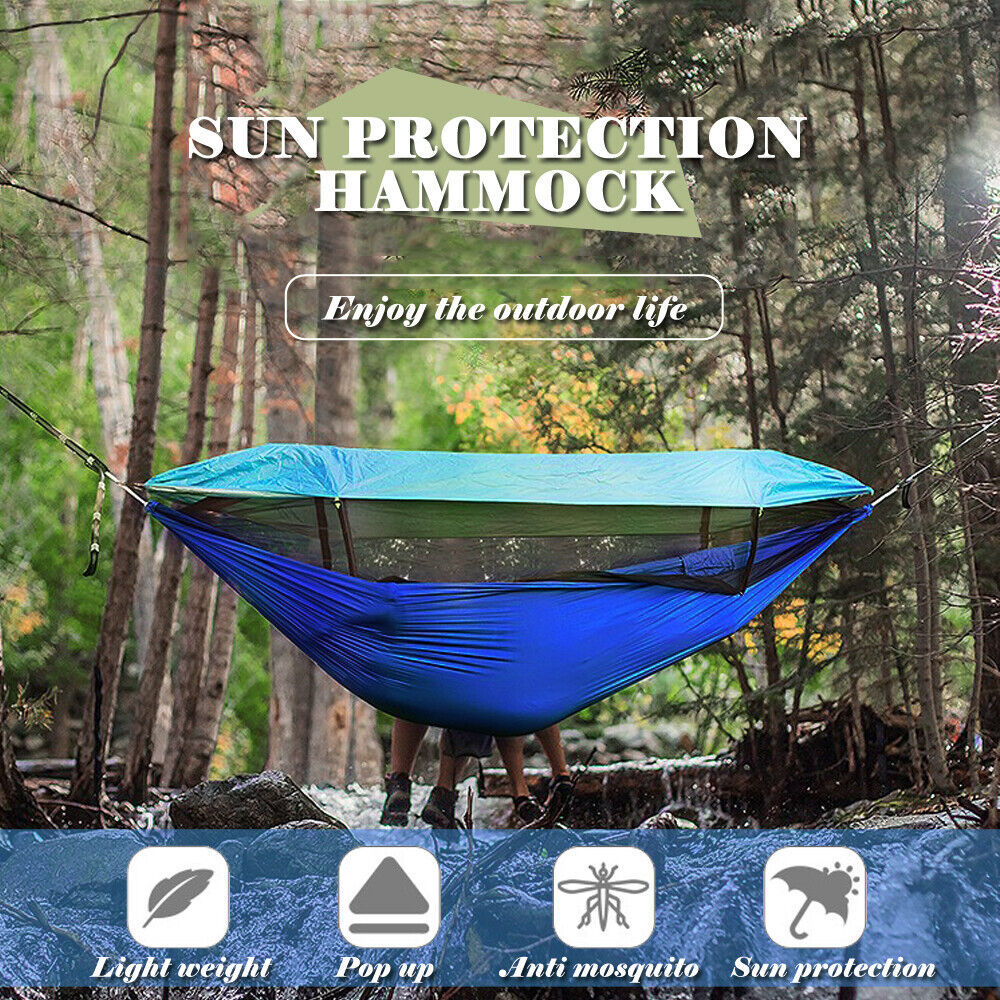 Double Camping Hammock With Mosquito Net & Sun Shade, Homeya Outdoor Portable Swing Tent, Including Tree Straps, Carabiners, Storage Bag