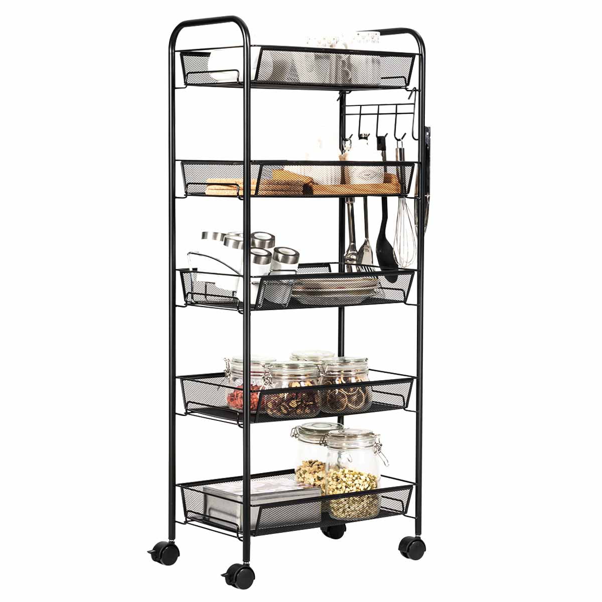 Topbuy 5Tier Mesh Rolling Utility Cart Storage Basket Home Kitchen w/Wheel Black