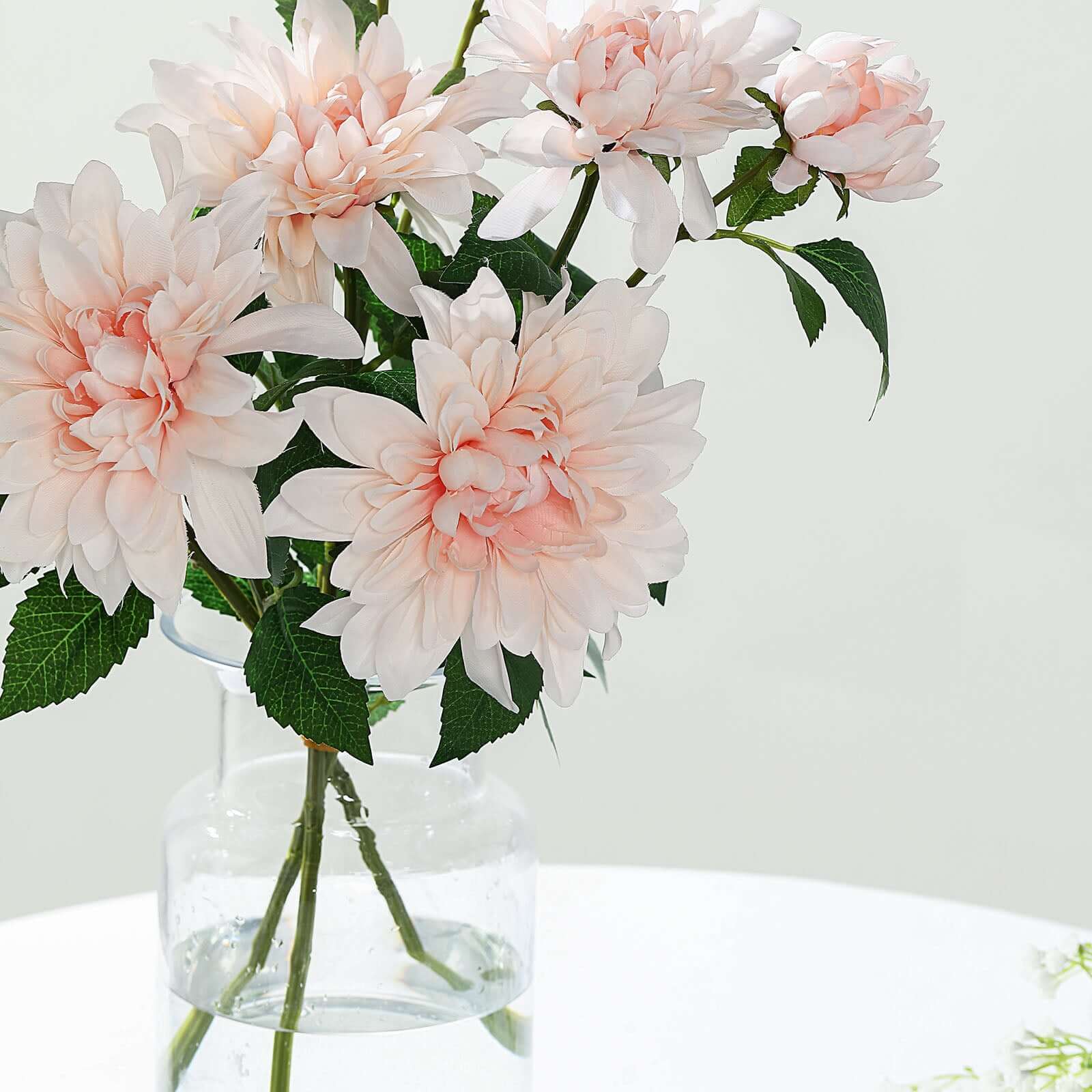 Blush Artificial Dahlia Silk Flower Stems, Faux Floral Spray 30