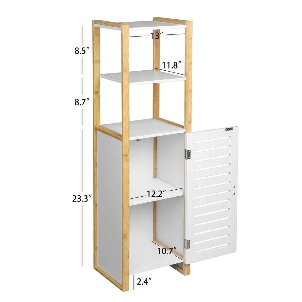 Multifunctional Bathroom Floor Cabinet with Open Storage Shelves