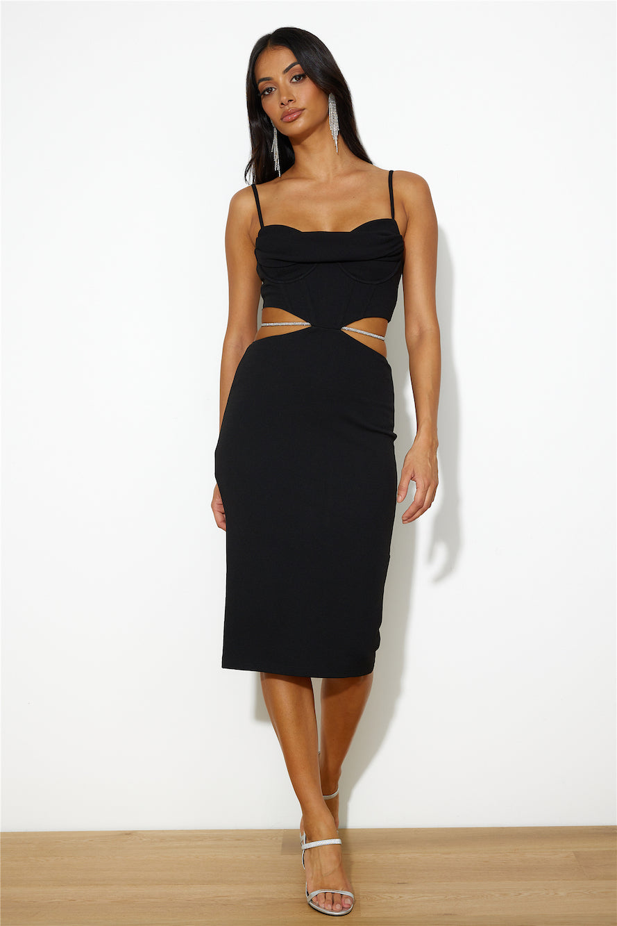 Sipping Cocktails Midi Dress Black