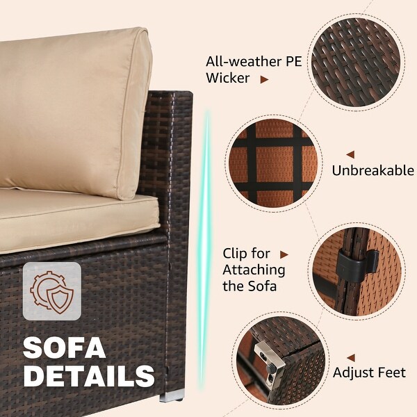 8Piece Brown Outdoor Rattan Furniture Sets with 6 Sofas，1 Coffee Table，Storage Box and Cushions