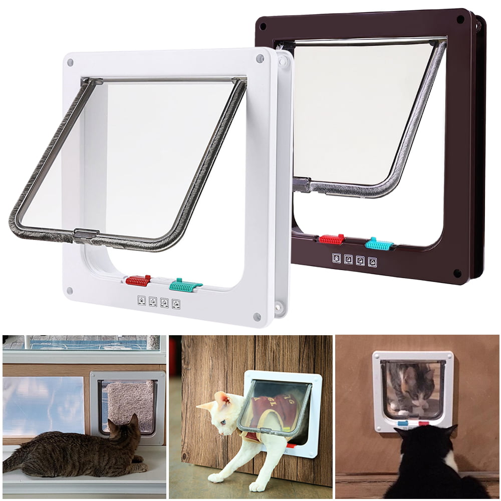 4 Way Pet Magnetic Lock Lockable Safe Flap Door for Cat Puppy， Large