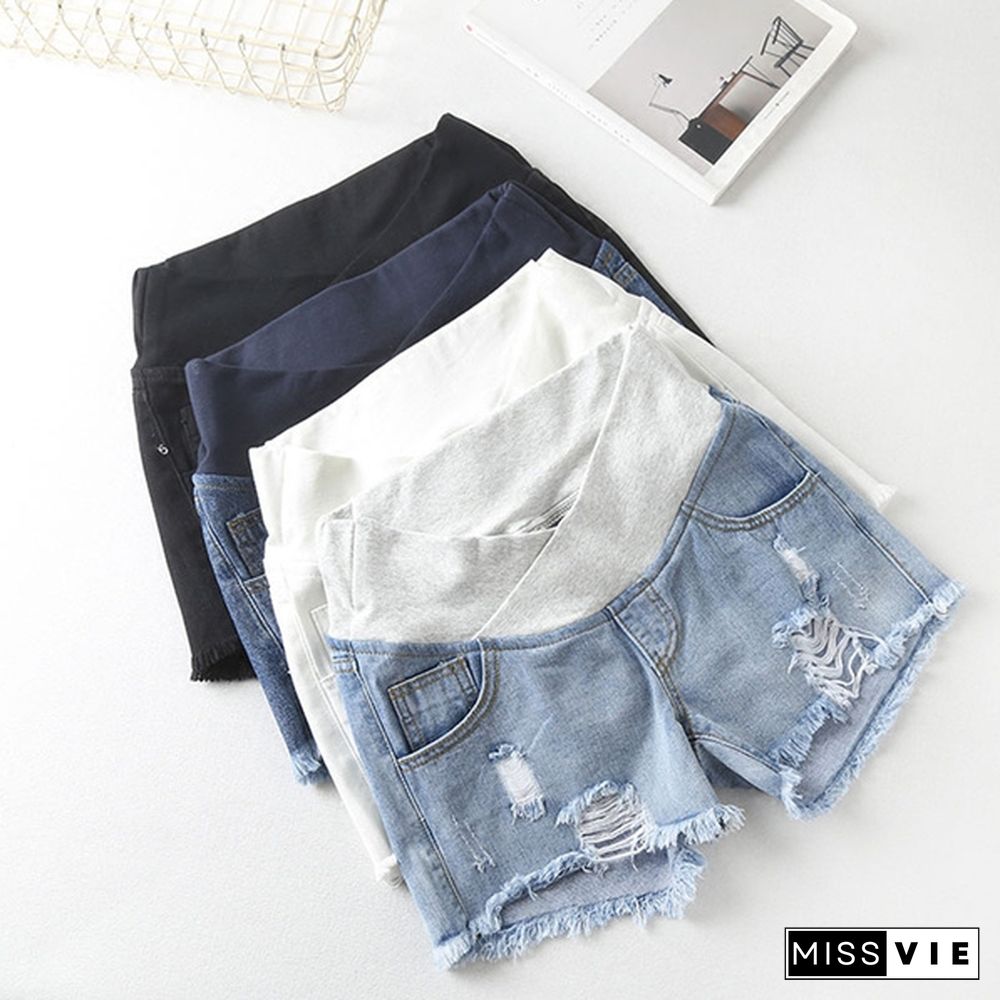 New Short Jeans Denim Pregnant Women Maternity Shorts Waist Adjustable Care Belly Denim Thin Shorts Plus Size