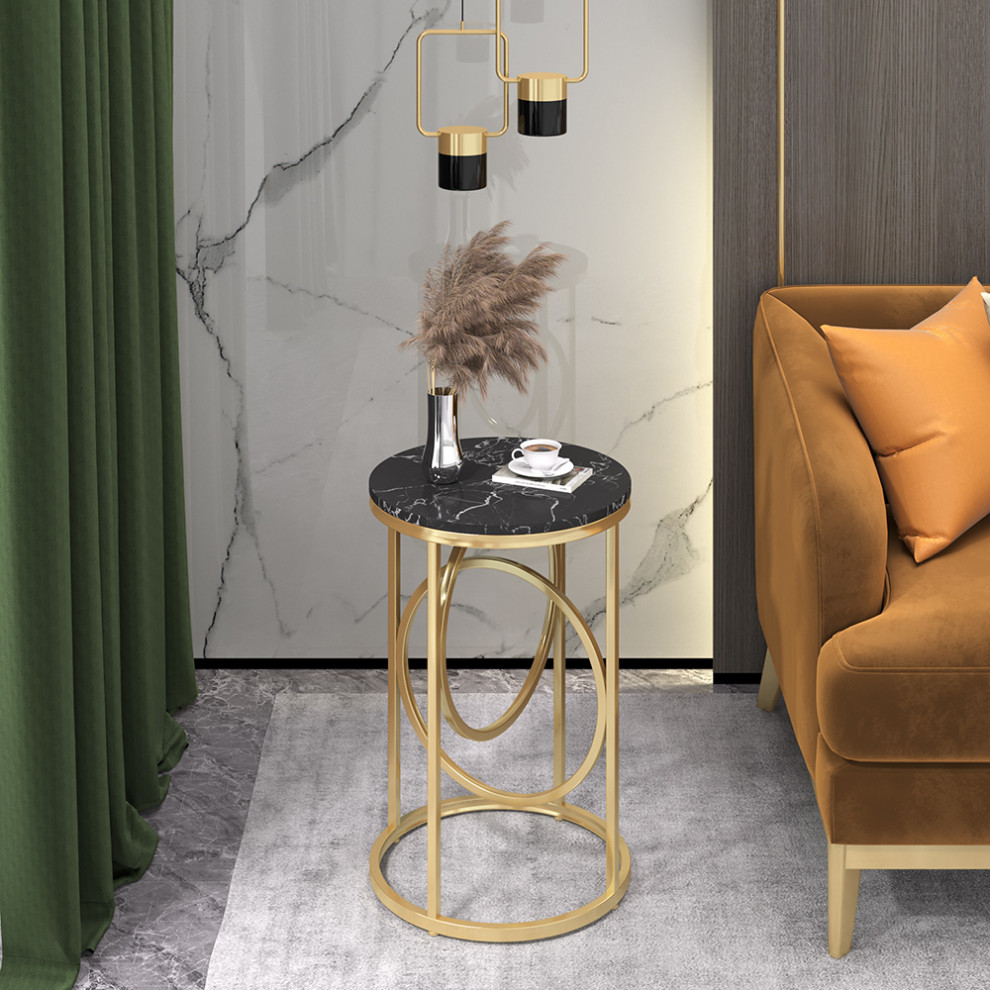 Black Round End Table Marble Top Side Table Metal in Gold   Contemporary   Side Tables And End Tables   by Homary International Limited  Houzz