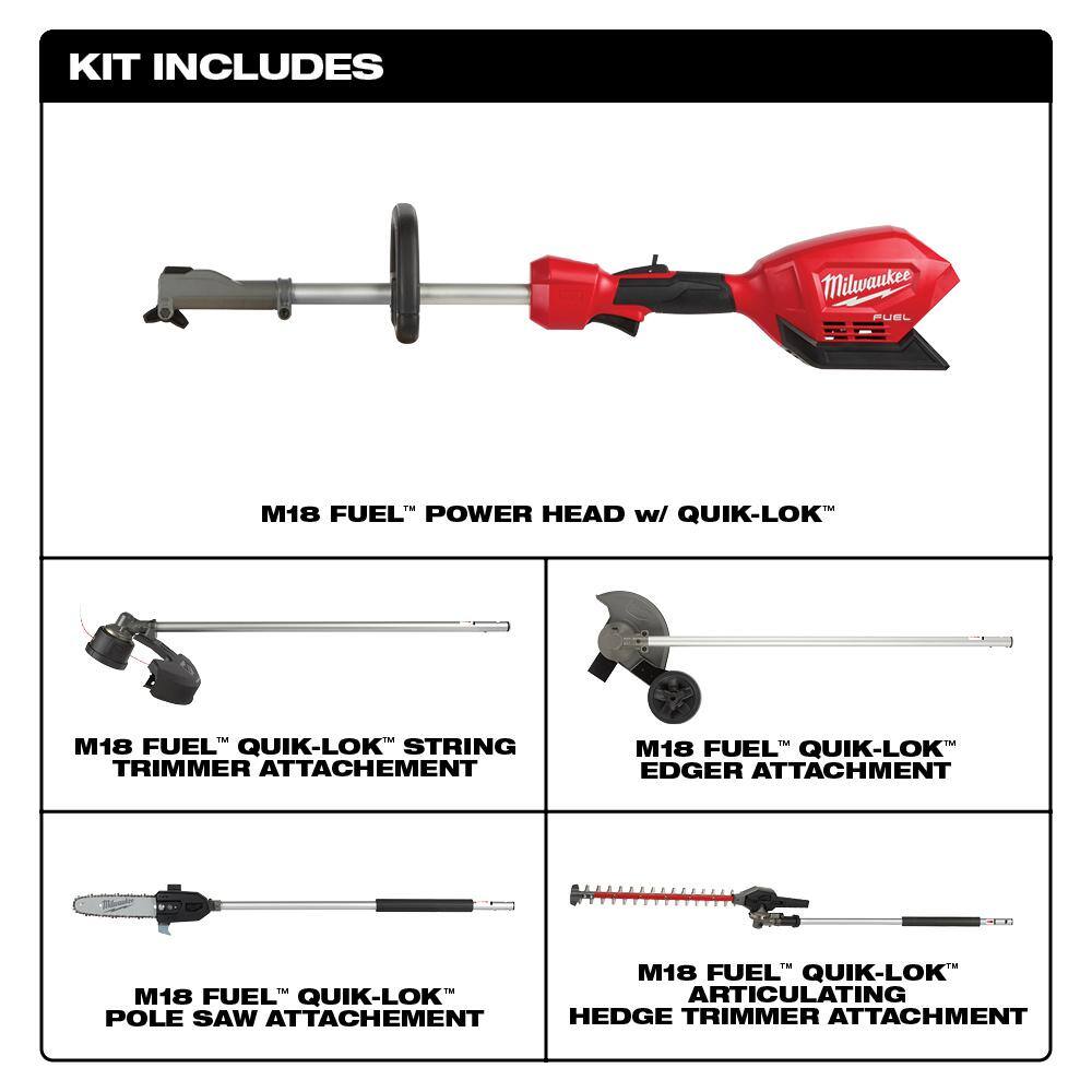 MW M18 FUEL 18V Lithium-Ion Cordless Brushless String Grass Trimmer with Pole Saw Hedge Trimmer Edger Attachments 2825-20ST-49-16-2718-49-16-2719-49-16-27