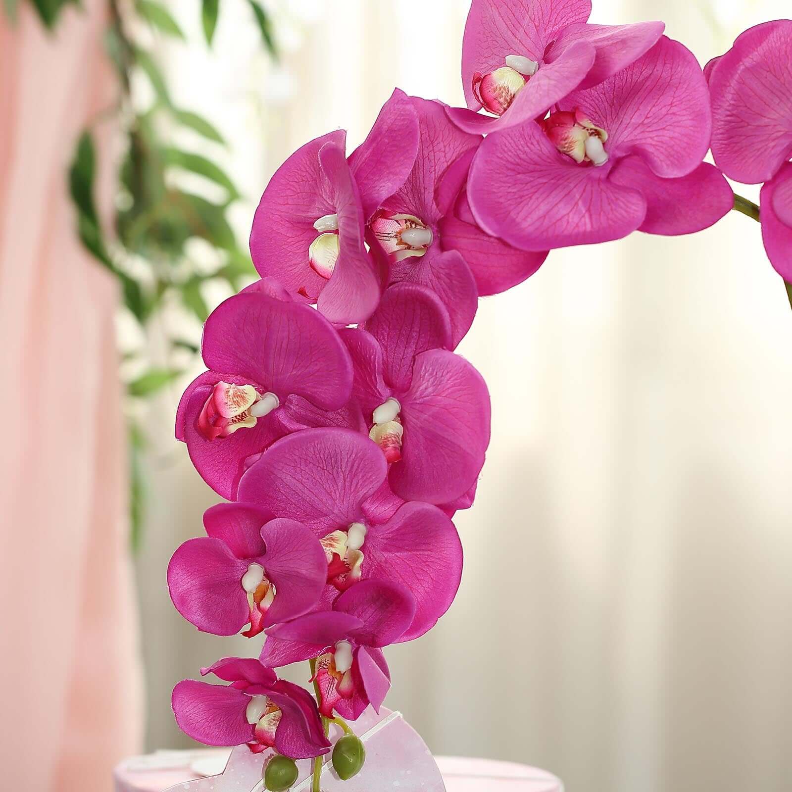 2 Stems Fuchsia Artificial Silk Orchid Flower Bouquets 40