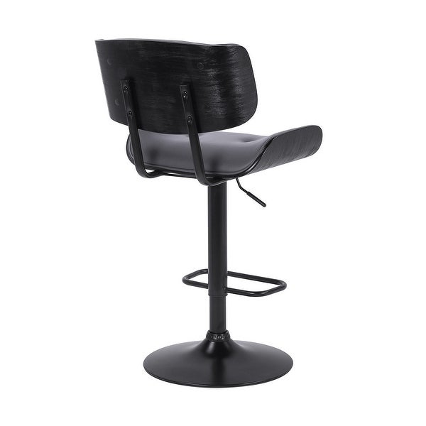 Adjustable Gray Tufted Faux Leather and Black Wood Swivel Barstool. - 46