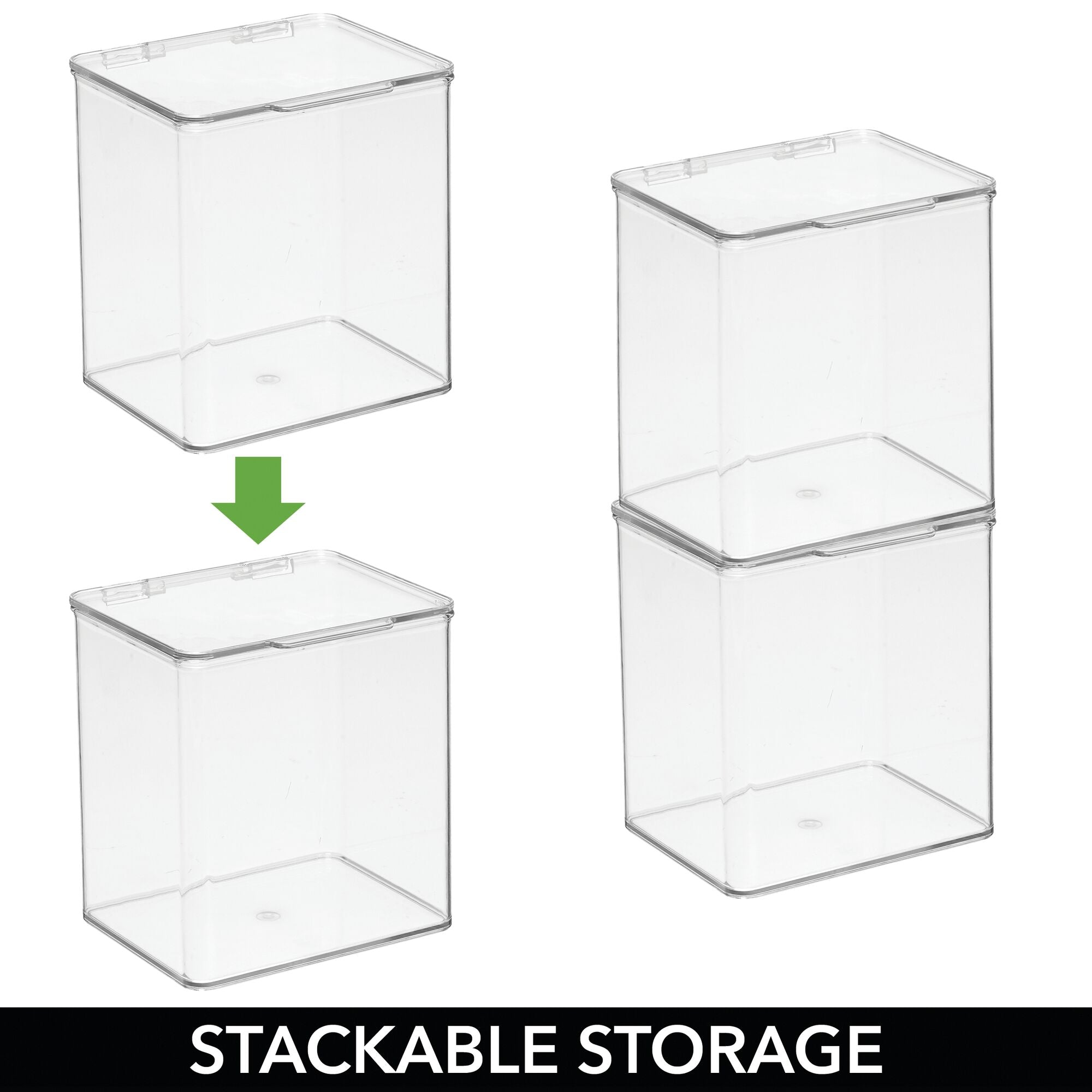 mDesign Plastic Household Stackable Storage Organizer Box Containers with Hinged Lid for Bedroom, Bathroom, Entryway, Hallway, Kitchen, Garage, Playroom, or Craft Room, Clear