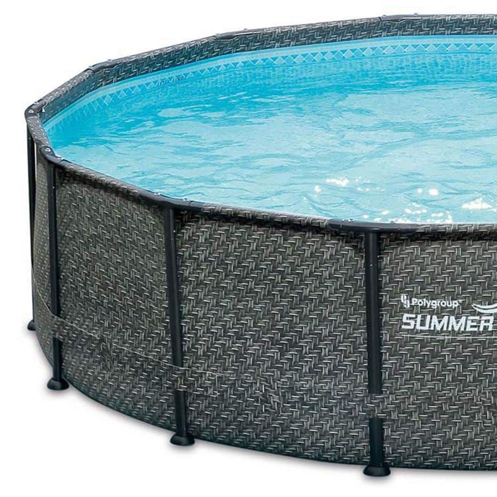 Summer Waves Dark Wicker 14 ft. Round 48 in. Deep Soft. Sided Metal Frame Pool P2001448E