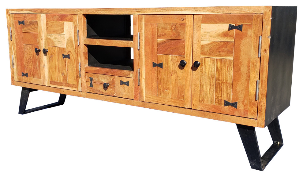 Everglades Acacia Wood Media Center   Industrial   Entertainment Centers And Tv Stands   by Chic Teak  Houzz