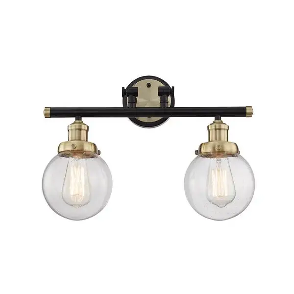 2 Light Vanity Light in Black W/Antique brass with Clear Seedy Glass - W:17.8*H:13.19*E:7.95