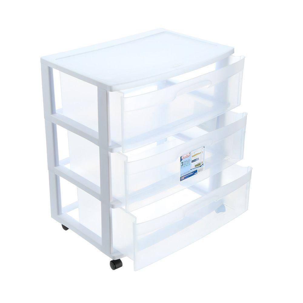 Sterilite Home 3-Drawer Cart Clear Portable Durable Storage Container on Casters 29308001