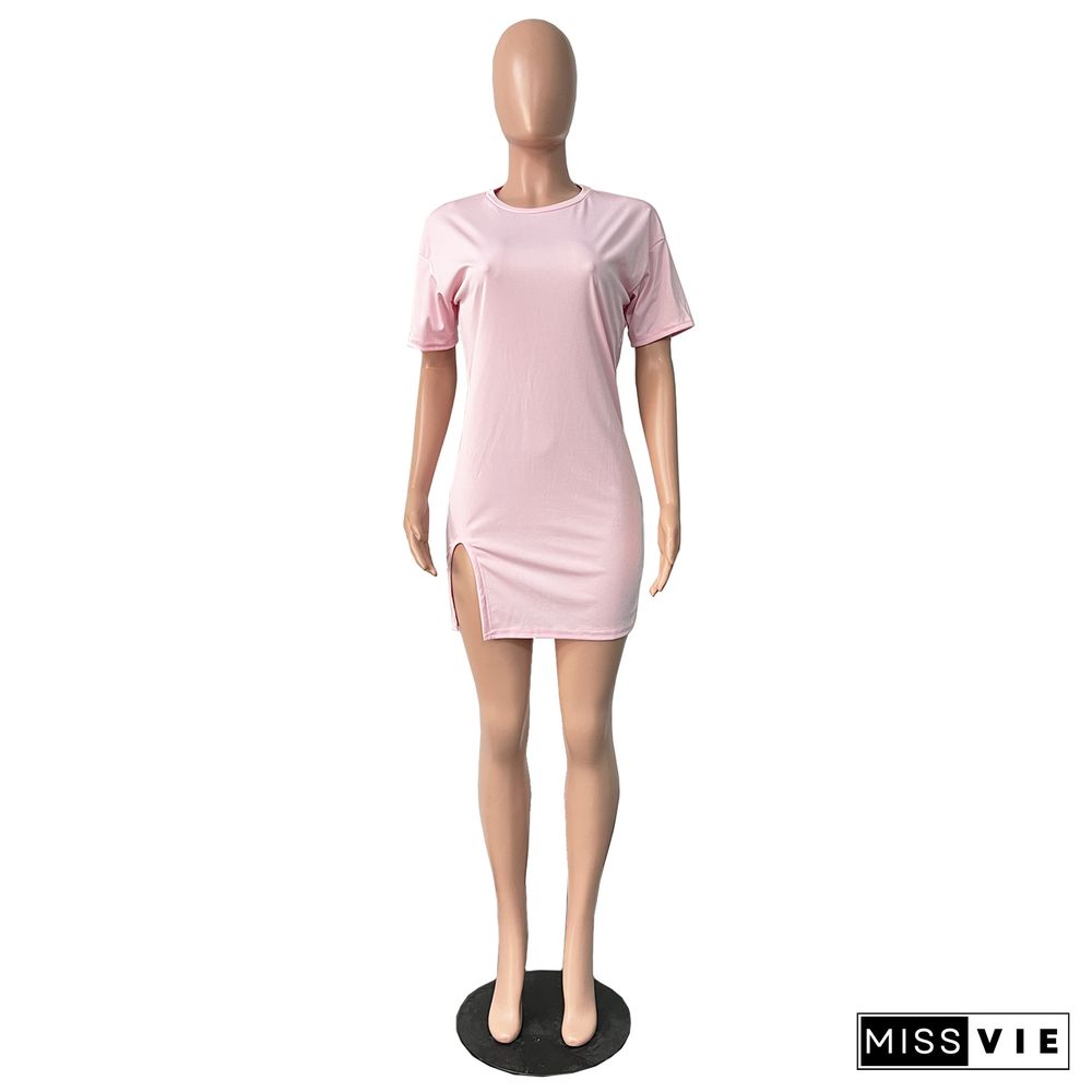 Loose O Neck Short Sleeve Basic T Shirt Casual Dress