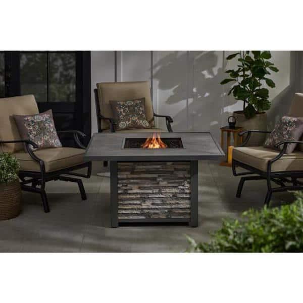 Home Decorators Collection Picanto 4409 in x 2559 in Square Steel Propane Gas Gray Fire Pit