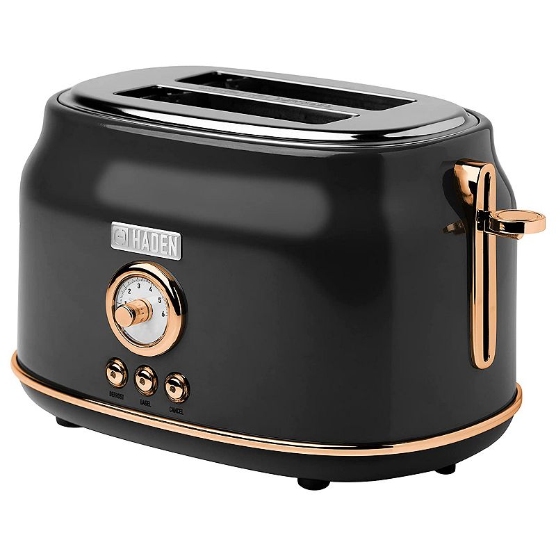 Haden Dorset 2 Slice Wide Slot Stainless Steel Countertop Toaster， Black/Copper