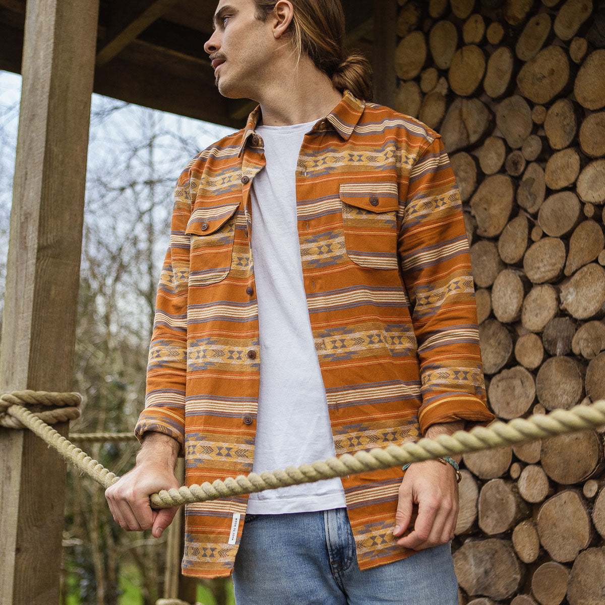 Cabin Jacquard Organic Cotton Shirt - Glazed Ginger Pattern