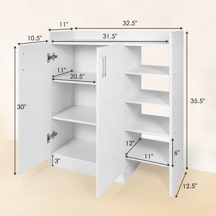 Freestanding Shoe Cabinet with 3 Postition Adjustable Shelves White   32.5\