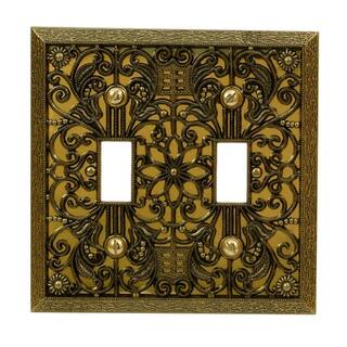 AMERELLE Filigree 2 Gang Toggle Metal Wall Plate - Antique Brass 65TTAB