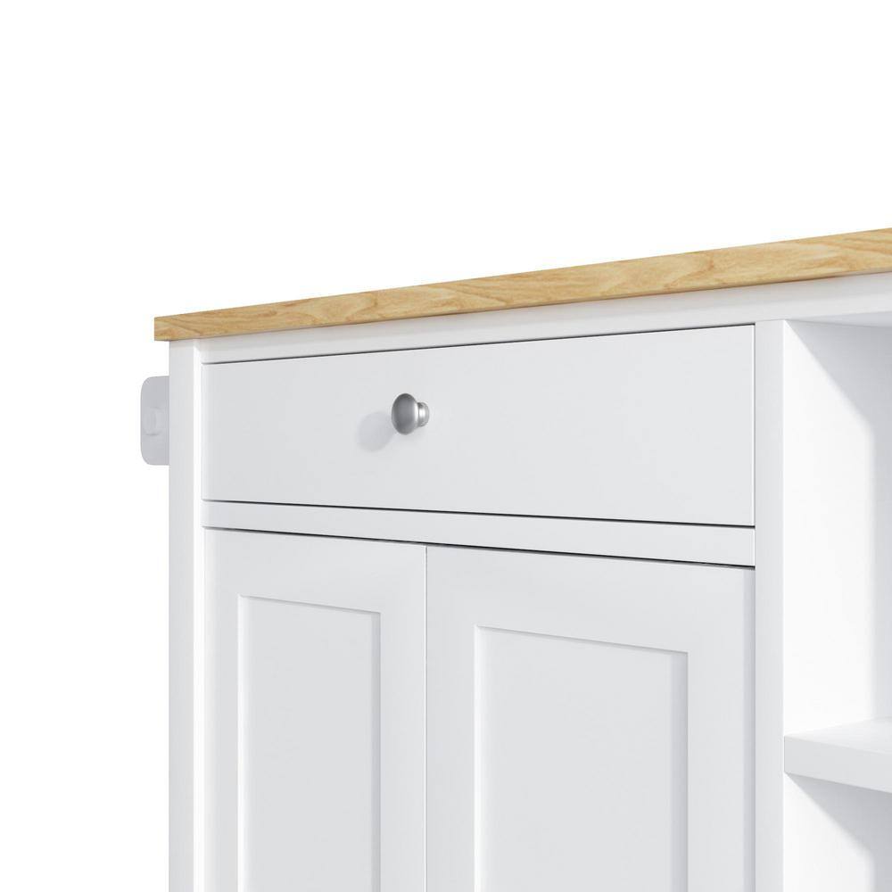 Whatseaso White Wood 39.37 in. W Kitchen Island with Double Doors Lockable-Wheels and Towel Rack FEB23081002KI