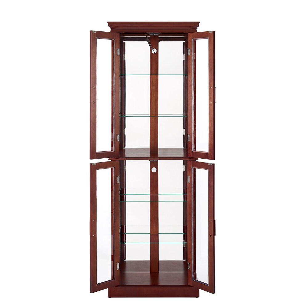 Curio Diapaly Cabinet with Adjustable Shelves and Mirrored Back Panel