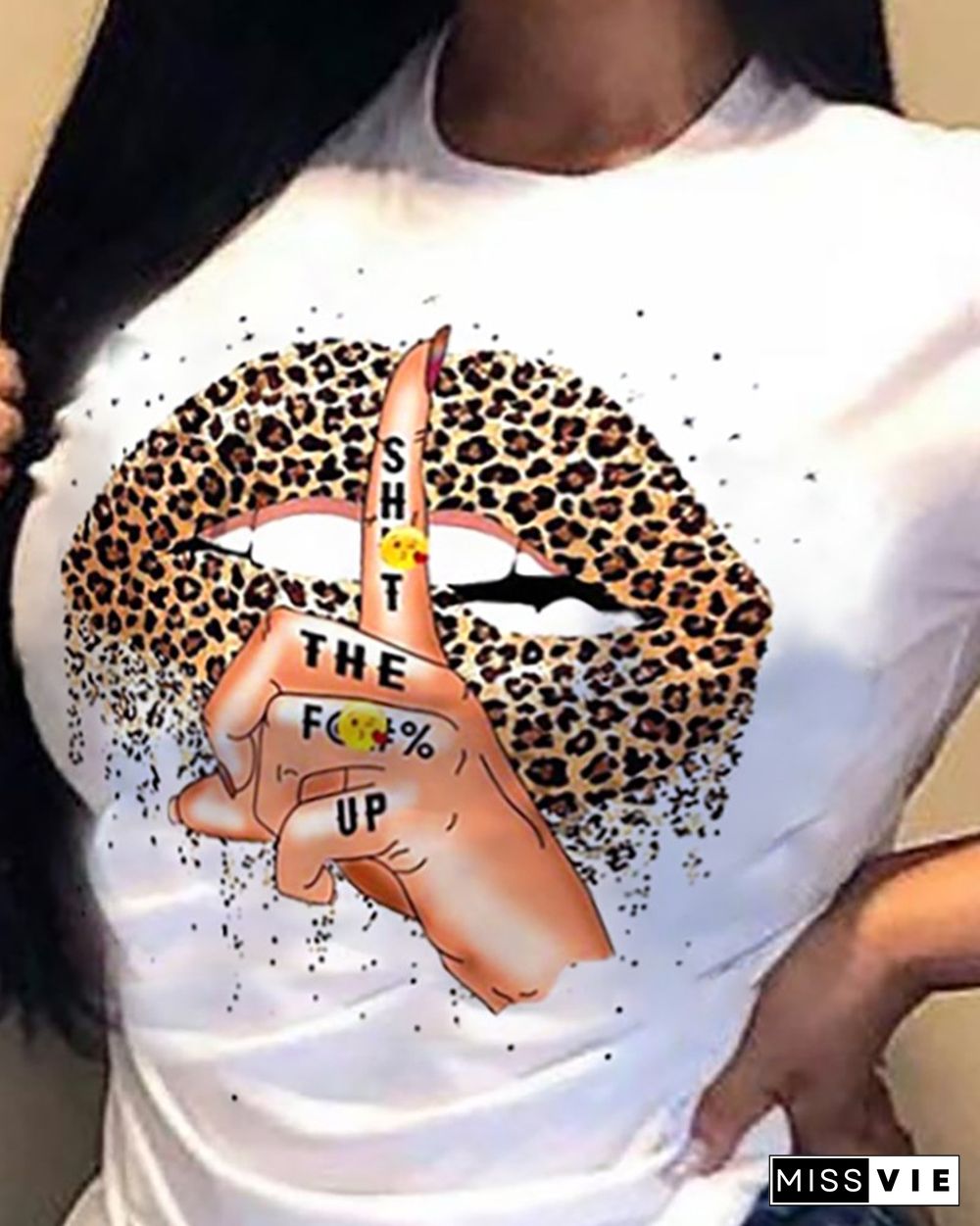 Lip Leopard Print Casual T-shirt