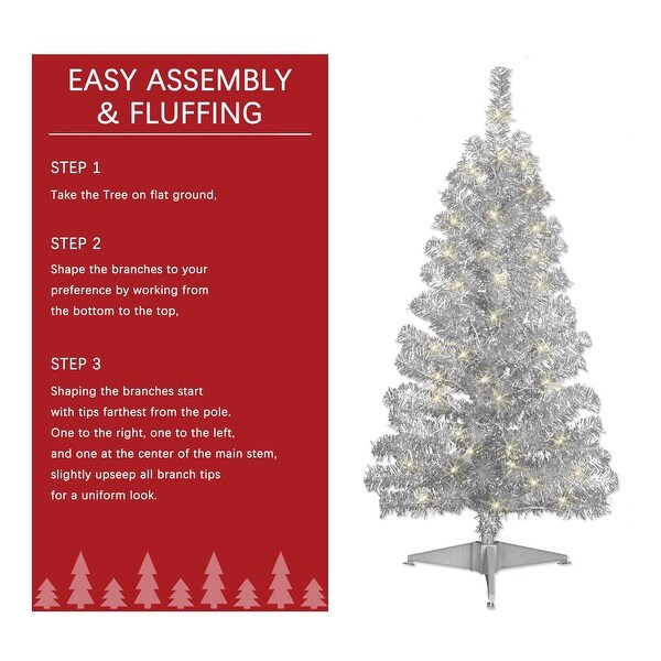 Silver Tinsel 4foot Prelit Tree