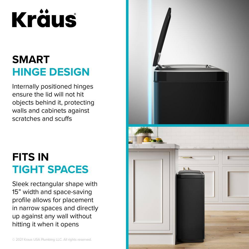 KRAUS Garbage Pro Rectangular 13 Gal. Touchless Motion Sensor Trash Can in Matte Black with Soft Shut Lid KTCS-10MB