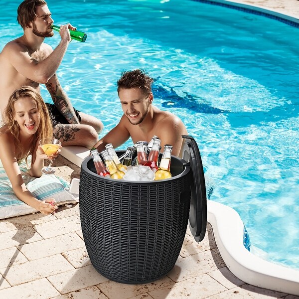 Costway 9.5 Gallon 4in1 Patio Rattan Cool Bar Cocktail Table Side