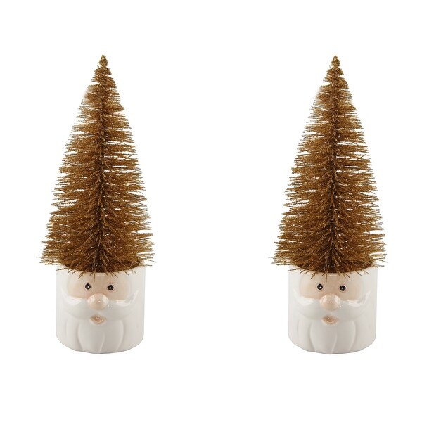 Set of 2 Mini 11 H Christmas Trees in Ceramic Santa