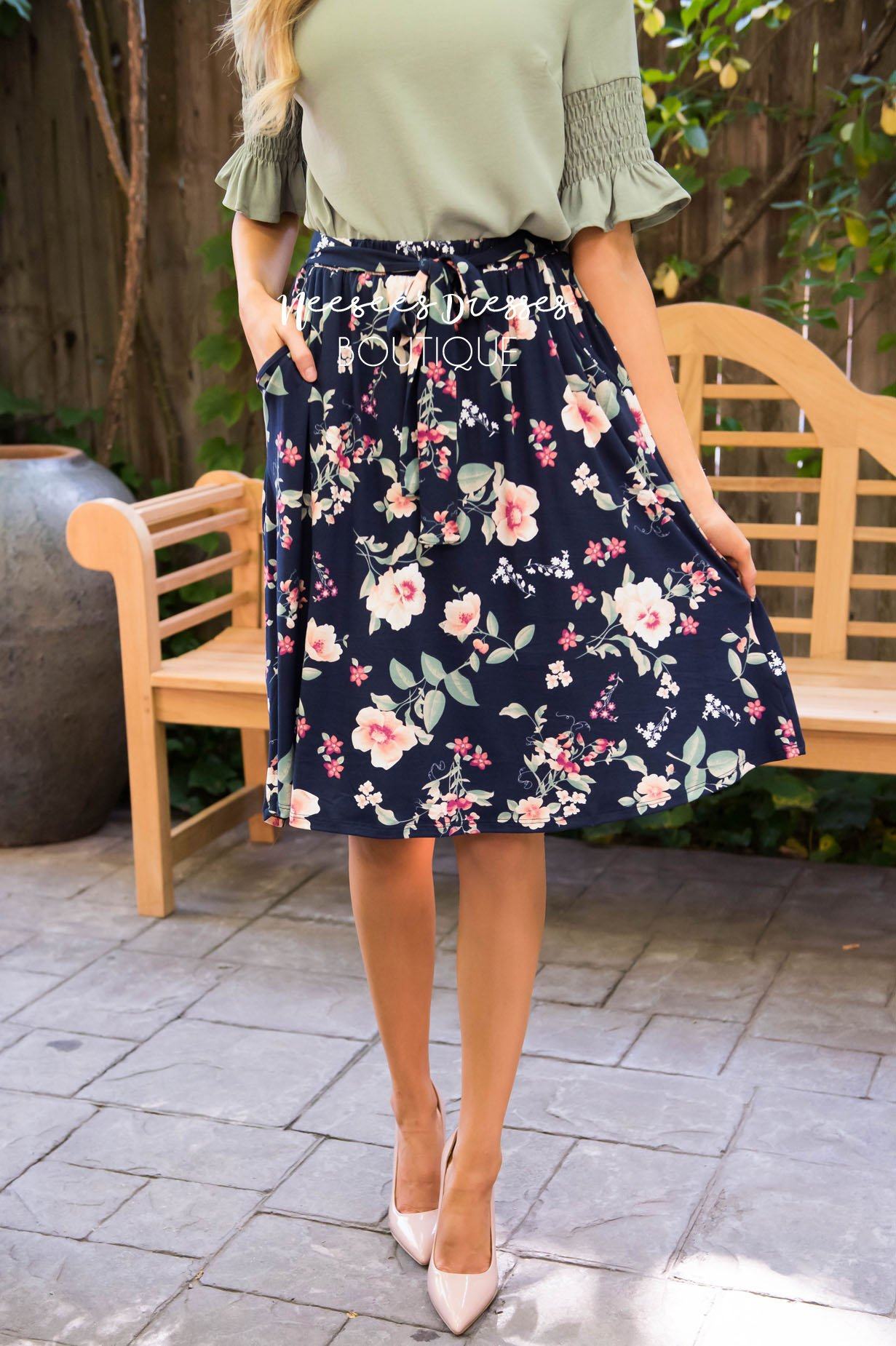 Midnight Flower Garden Tie Front Skirt