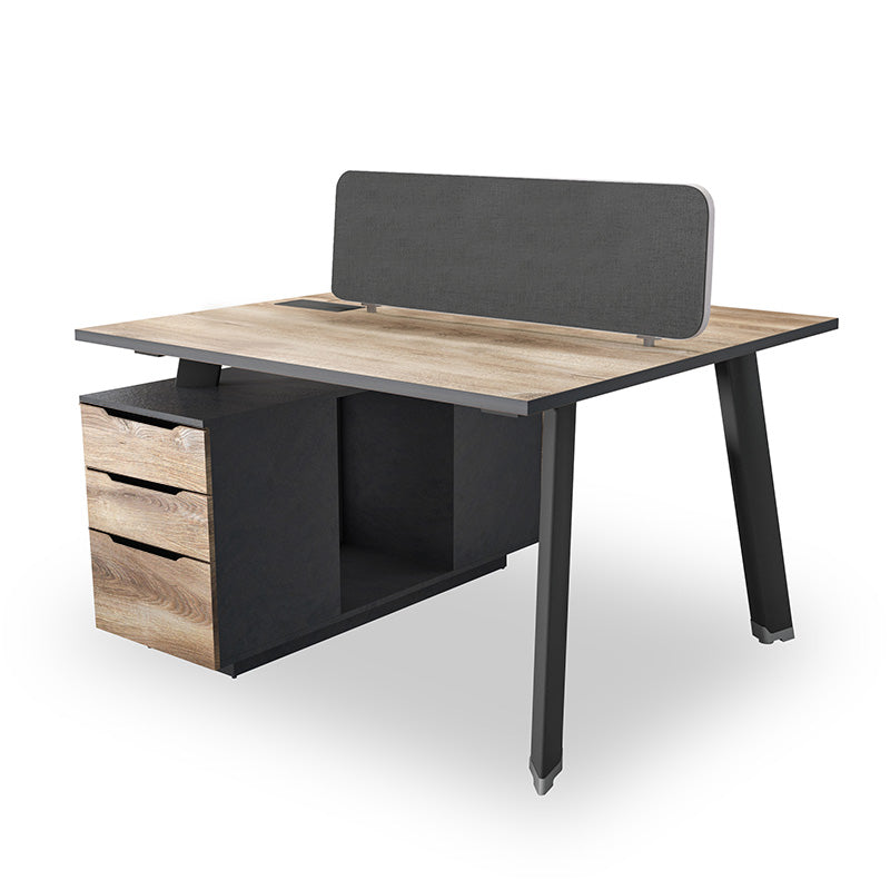 ARTO 2 People Back to Back Workstation Desk 2 Cabinets 1.2M - Warm Oak & Black