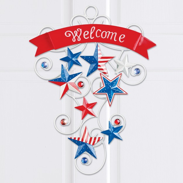 Collections Etc Patriotic Sparkling Metal Stars Welcome Door Decor