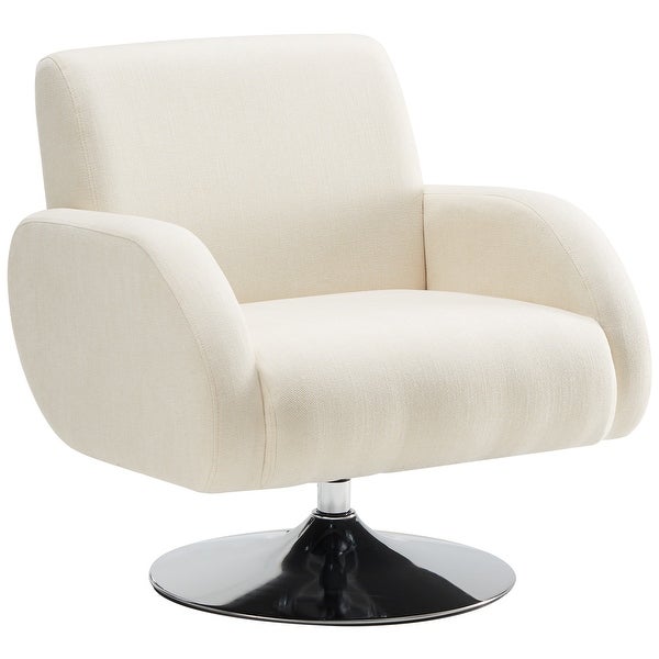 Modern Linen Swivel Accent Lounge Chair with Round Metal Base