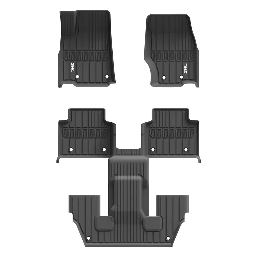 3W Floor Mats + Trunk Liner for Jeep Grand Cherokee L 2021-2023 6 Seat Only 3 Rows TPE All Weather Custom Fit Floor Liner for Jeep Grand Cherokee L Full Set Black