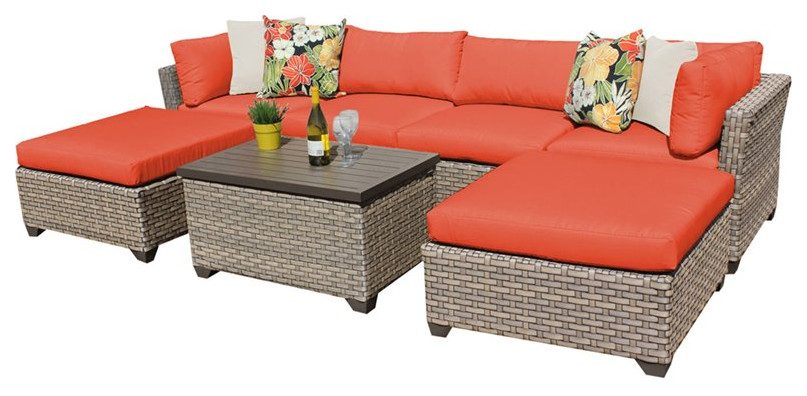 TK Classic Monterey 7 Piece Wicker Patio Sectional Set in Beige   Tropical   Outdoor Lounge Sets   by Design Furnishings  Houzz