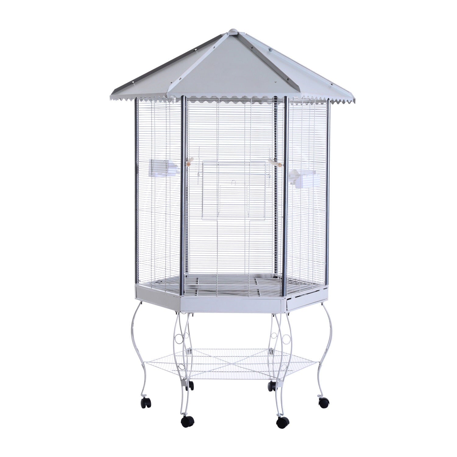 Pawhut Portable Metal Covered Canopy Aviary Flight Bird Cage With Storage， 44